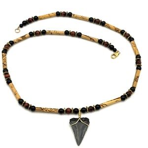 Black and Brown Beaded Necklace with Arrowhead Pendant